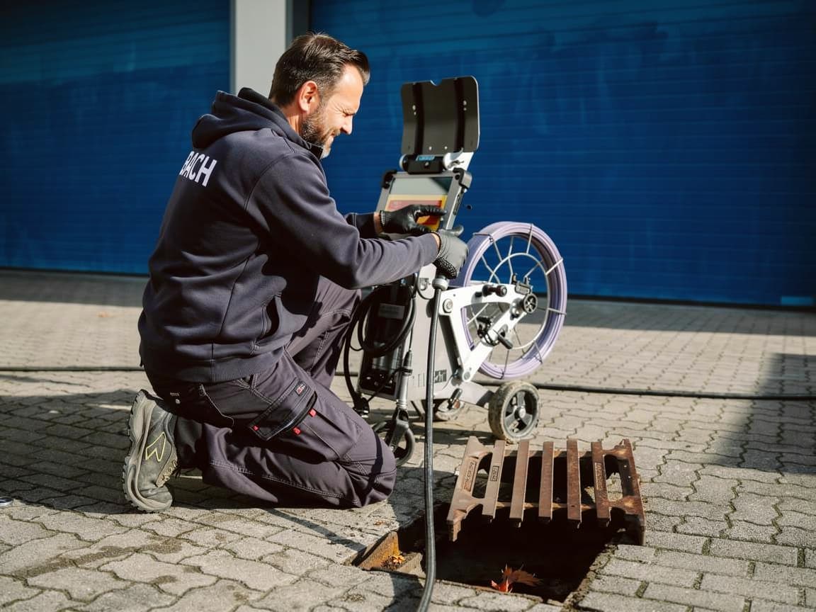 Rohrreinigung Bach – Techniker bei der Rohrinspektion mit Kamera