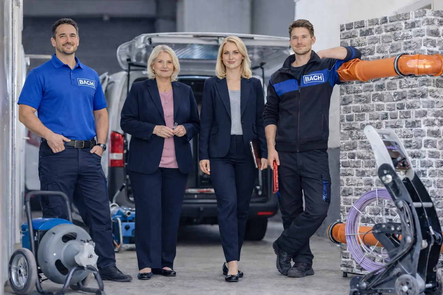 Team von Rohrreinigung Bach – Techniker und Mitarbeiter in der Firmenzentrale